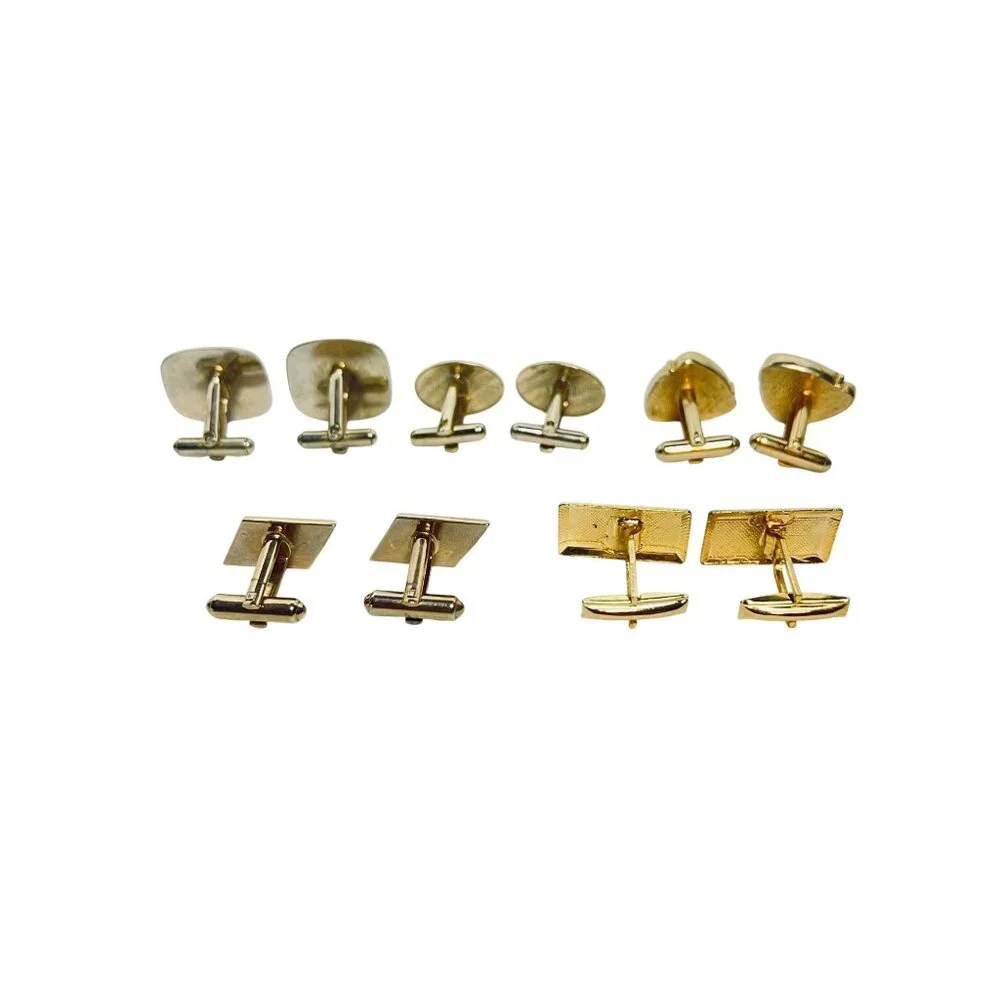 Lot Of 5 Gold Tone Vintage Cufflinks Rectangle Oval Triangle Shapes (6142)
